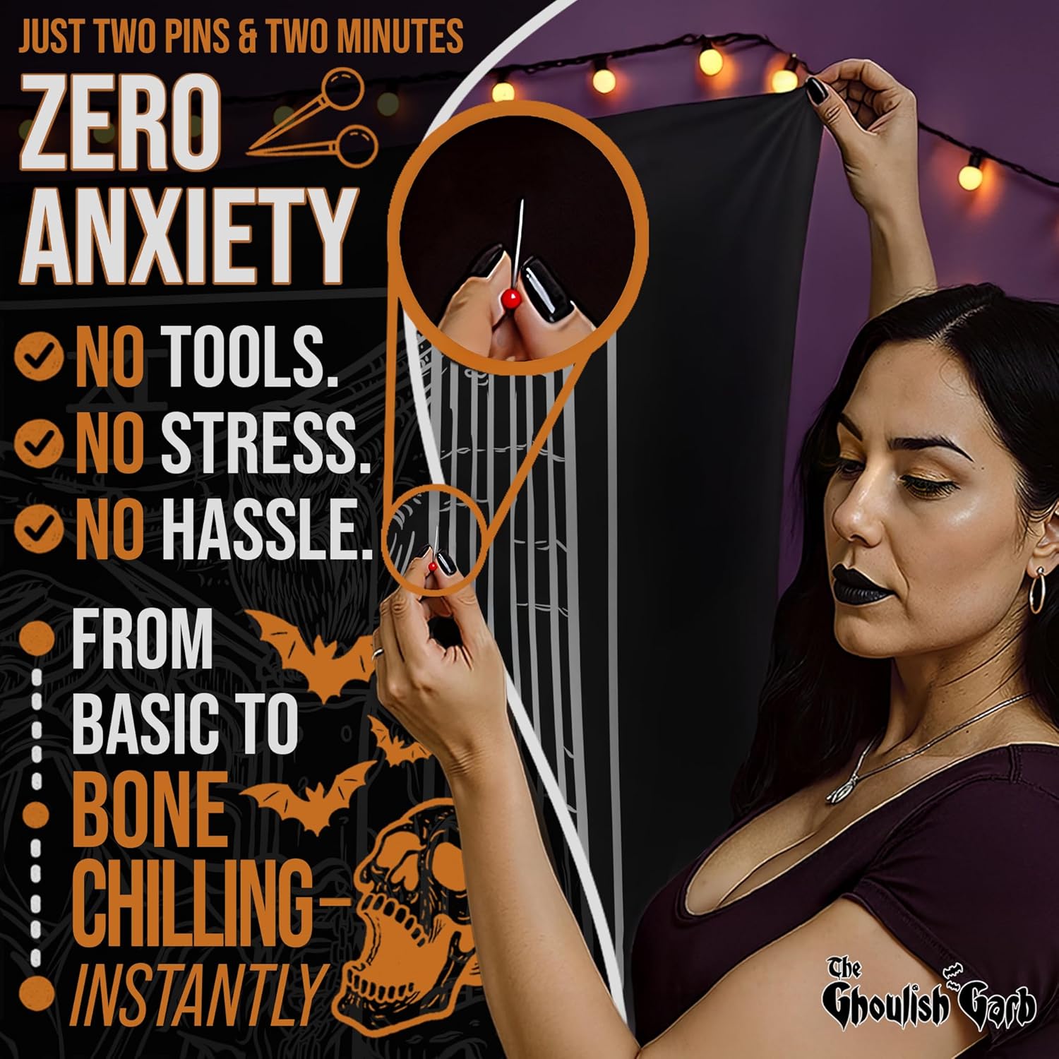 The Ghoulish Garb Justice Tarot Card Tapestry (Black & White) - Grim Reaper - Gothic Halloween Home Decor Wall Hanging (80" x 68")