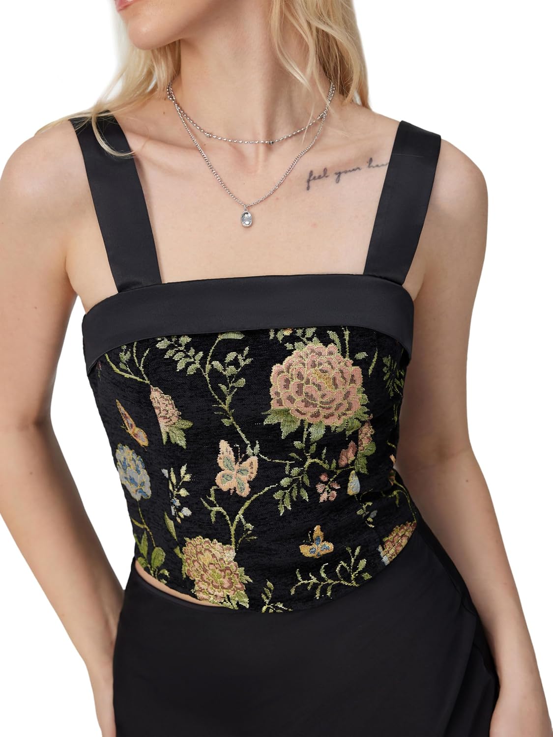 CIDER Square Neck Tank Tops for Women Sleeveless Going Out Crop Tops Embroidered Floral Summer Boho Vintage Camisole - Image 2