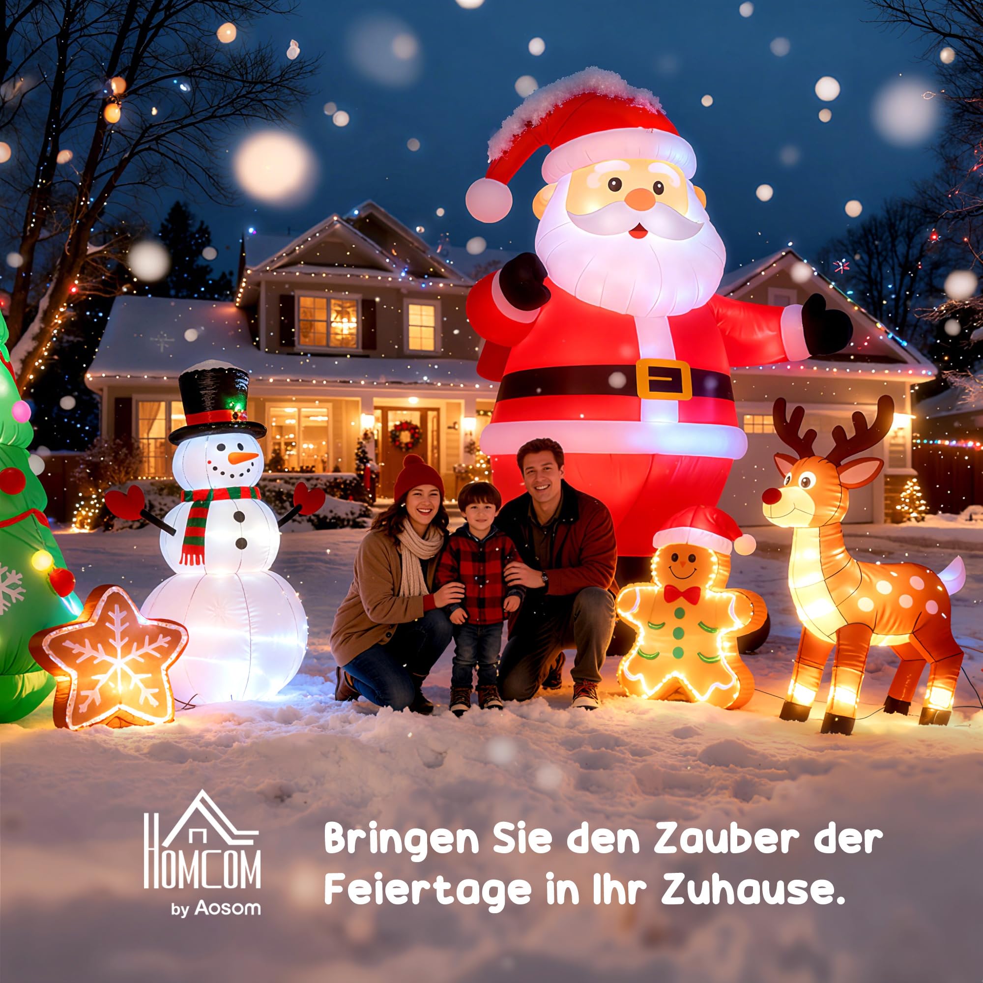 HOMCOM Aufblasbarer Weihnachtsbogen 245cm mit Schneemann, LED-Lichter | Weihnachts-Torbogen, Weihnachtsmann, Weihnachtsdeko Outdoor, für Garten Rasen Hof Urlaub