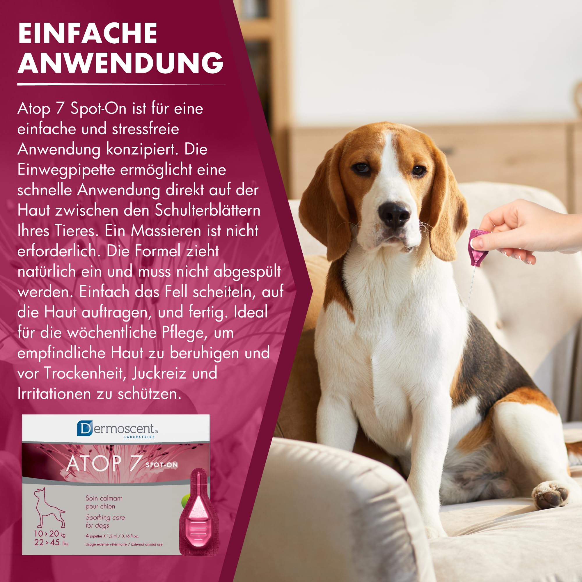 ATOP 7 Spot-On zur Beruhigung gereizter Haut bei Hunden und Katzen | Natürliche Linderung bei Juckreiz, Rötungen und Überempfindlichkeit | Formel mit ätherischen Ölen | 10-20 KG