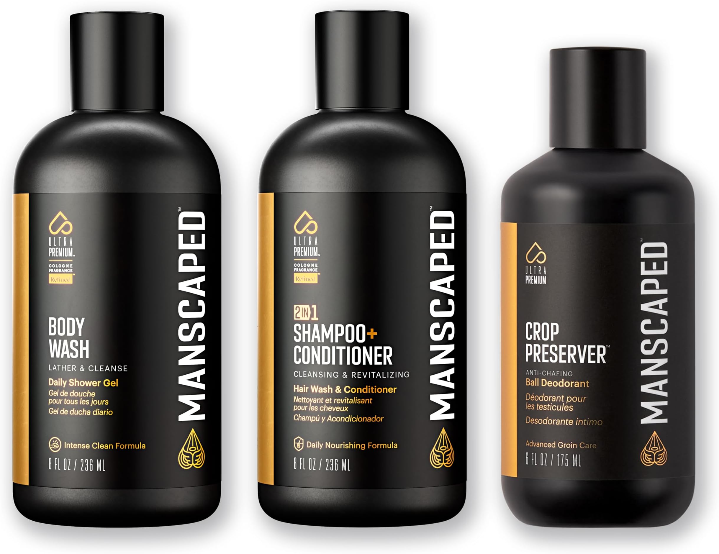 MANSCAPED® Fresh Start Kit, Men’s Daily Shower & Deodorant Set with Body Wash (8oz), 2-in-1 Shampoo & Conditioner (8oz), Crop Preserver® Ball Deodorant (6oz) – Hydrating, Anti-Chafing, Refined® Scent