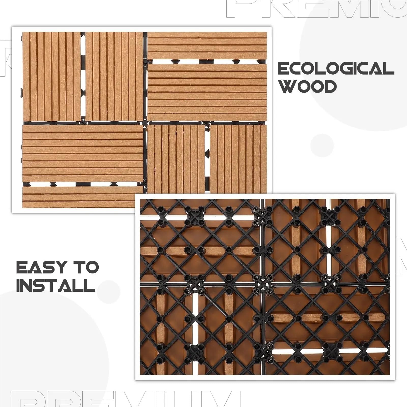 11 piezas de baldosas cuadradas madera y plástico for terraza, for exteriores, balcón, baño, jardín, bricolaje, patio Para pavimentar suelos exteriores
