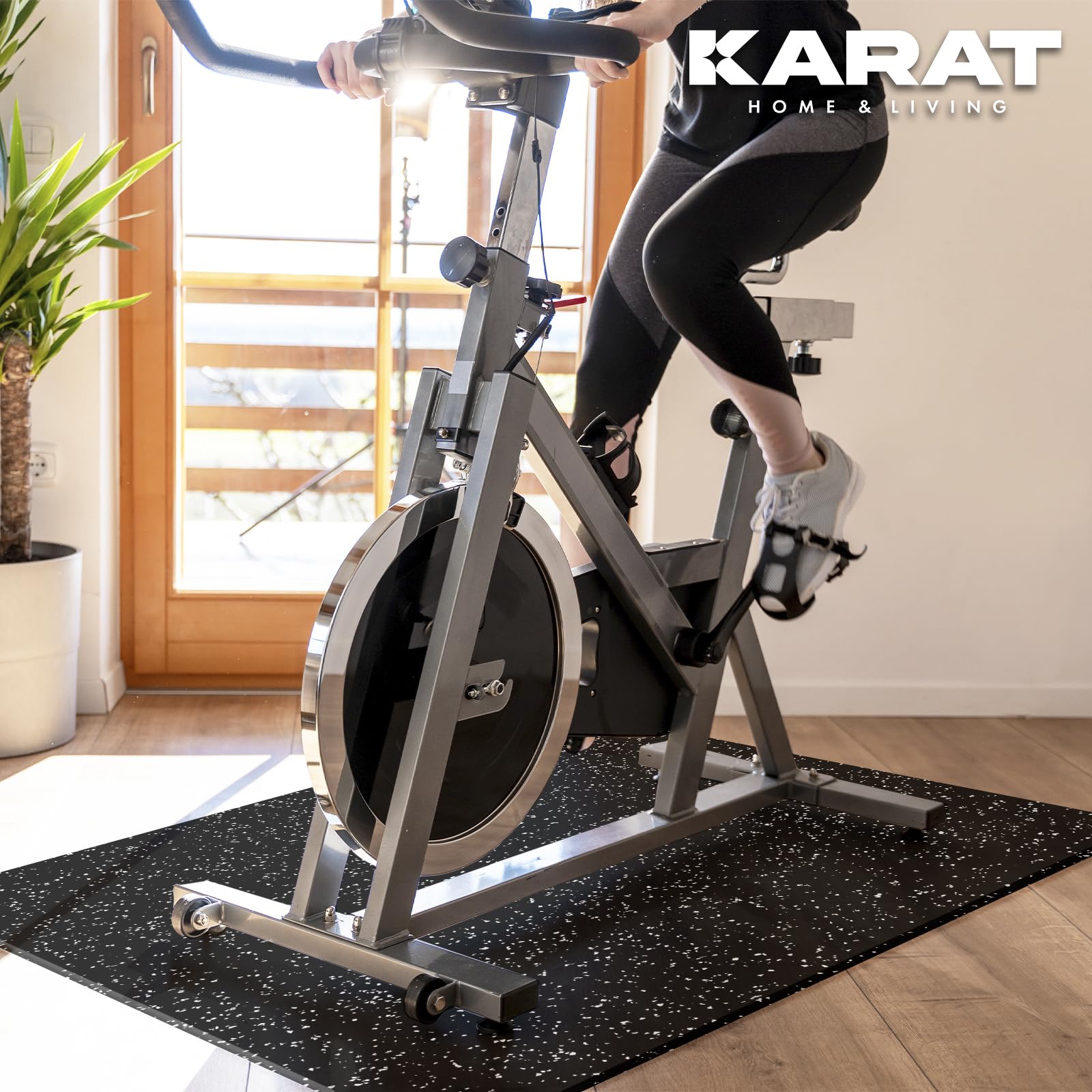 KARAT Mata ochronna na sprzęt fitness, podkładka pod orbitrek, bieżnię, wielofunkcyjna mata treningowa, mata treningowa w piwnicy, amortyzująca hałas i wstrząsy (biało-czarna, 100 x 300 cm)