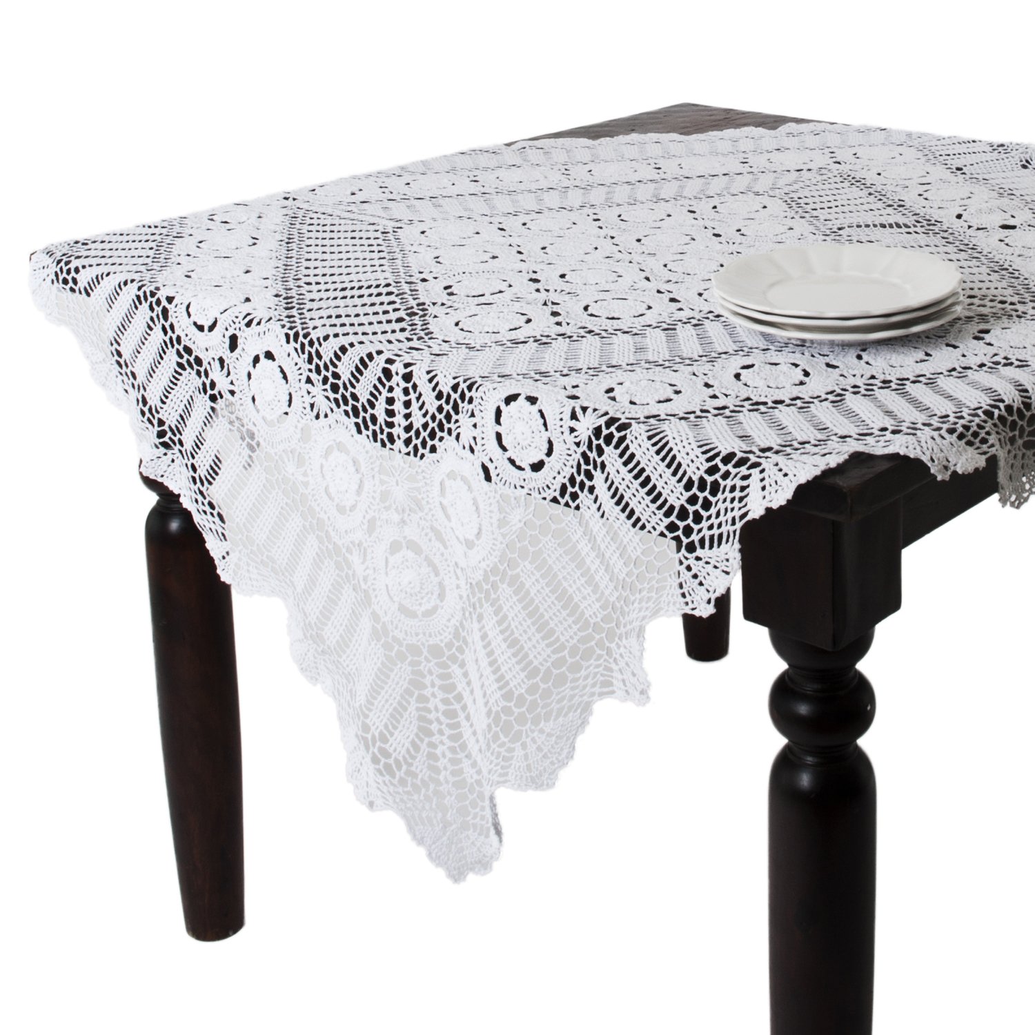 SARO LIFESTYLE869 Crochet Tablecloths, 54-Inch, Square, White