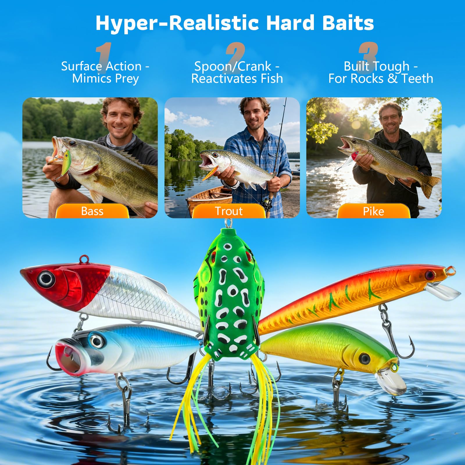 Juego de señuelos de pesca, 314 unidades, accesorios de pesca y accesorios de pesca con clips para labios, anzuelos, pesos de pesca, maletín de 3 estantes con accesorios, equipo de pesca adecuado para
