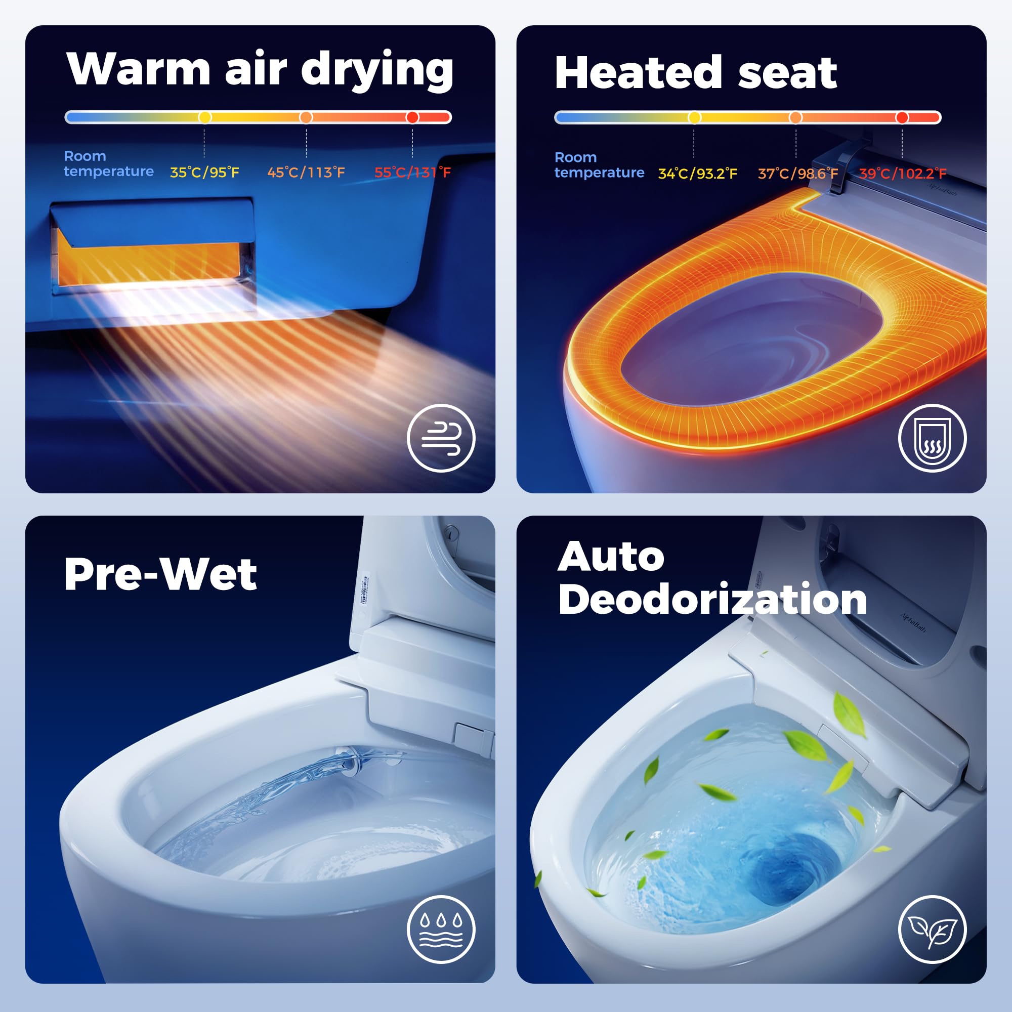 Smart Toilet, Bidet Built In, Instant Warm Water, Heated Seat, Auto Open/Close, 1000G MaP Power Auto Flush，Self Cleaning Nozzle, Water Filter, ADA Comfort Height, Night Light, Air Dryer & Deodorizer