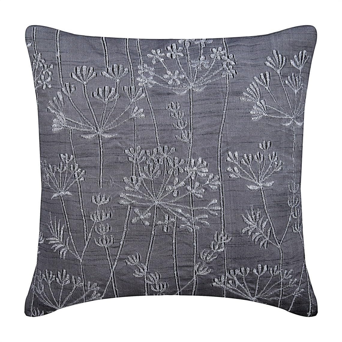 The HomeCentric Charcoal Grey Cushion Covers 55x55 cm (22x22 inch), Square Decorative Throw Cushion Cover, Charcoal Grey Silk Pillowcase, Zardozi Embroidery Floral Pillow Covers - Willow Splendor โ image 1