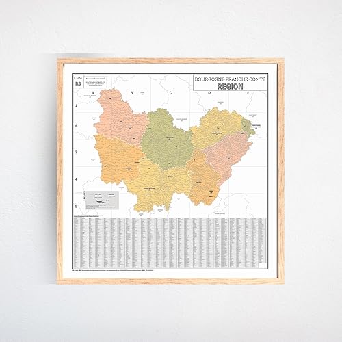 Carte Administrative de la Région Bourgogne-Franche-Comté - Poster Plastifié 120x120cm