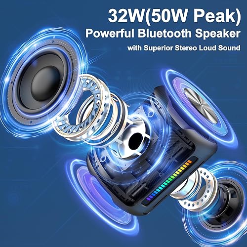 Miniatura 2 de Altavoces Bluetooth inalámbricos portátiles, sonido estéreo de pico de 50 W, altavoz de ducha impermeable IPX7 con graves profundos, luz RGB,