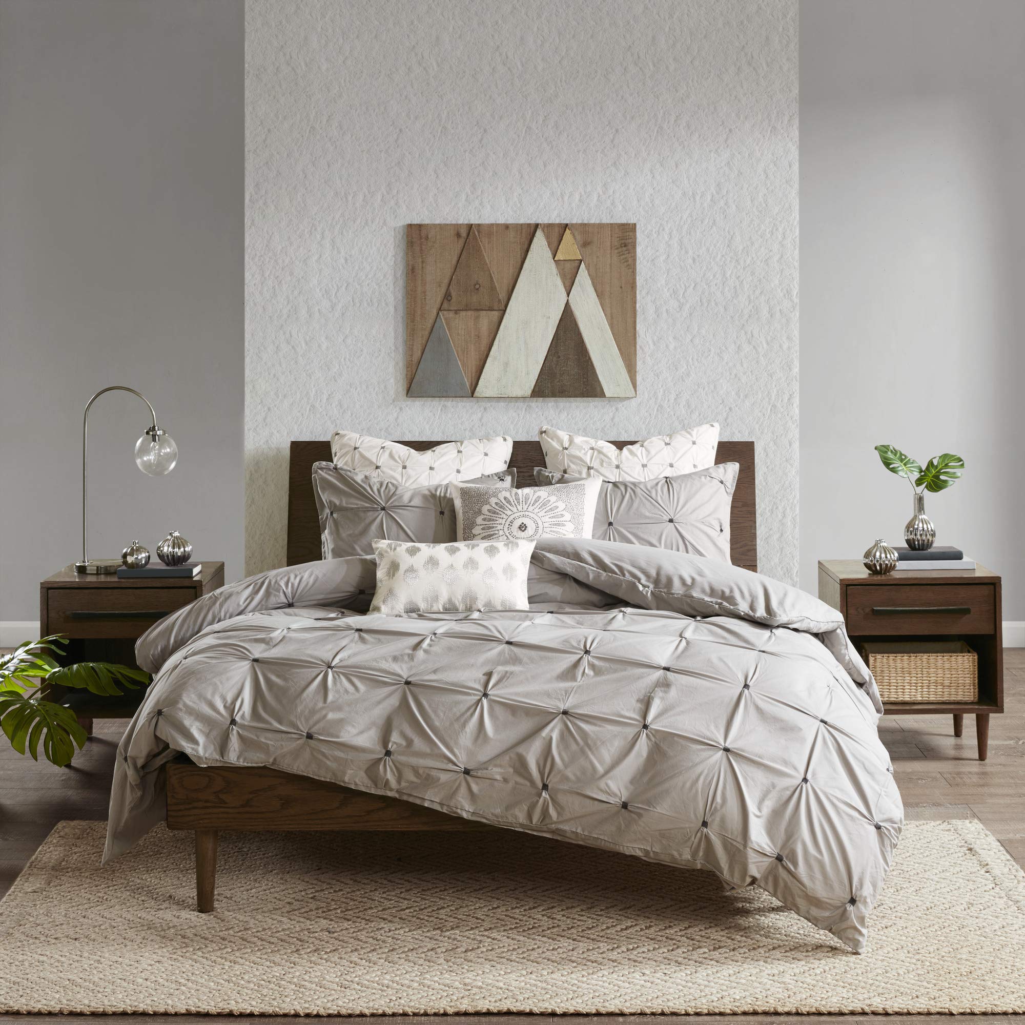 INK+IVYMasie Cotton Duvet - Modern Casual Elastic Embroidery Design, All Season Comforter Cover Bedding Set with Matching Shams, Gray Full/Queen(88"x92") 3 Piece