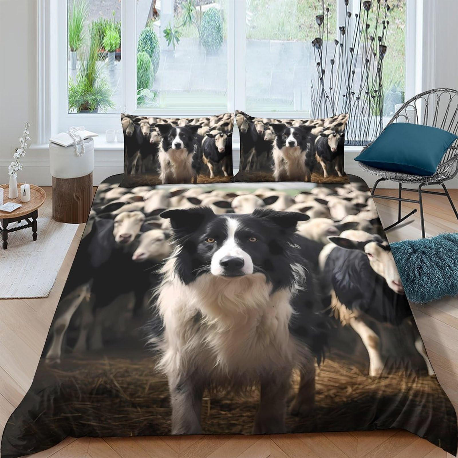 Ctjqhvkz Style-7 3D Printed Border Collie Fitted Sheet Microfiber Soft Animal Herd Bed Cover For Bedroom Guest Room Decor Single（135X200cm）