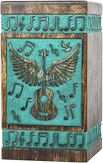 INTAJ Rosewood Urn & Wooden Guitar-Wings Heritage Box – Handcrafted Wooden Keepsake for Humans, Dogs, Cats – Teal Green, XS (5″ H x 3″ W, 20 Cu in)