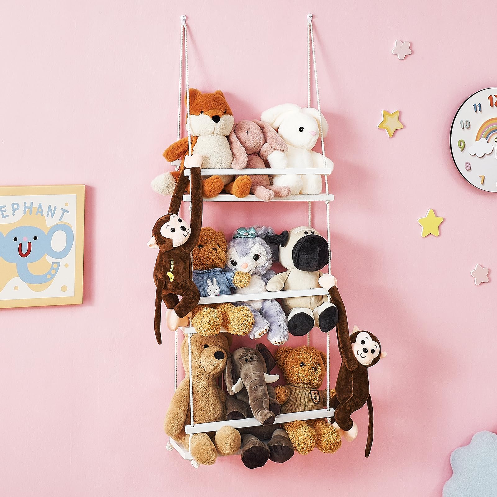 Amazon.com: Stuffed Animal Storage Organizer, 3 Tier Wood Wall Hanging ...