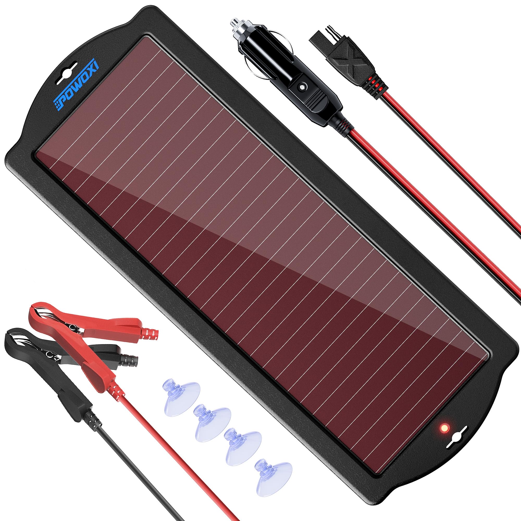 POWOXI Solar Car Battery Trickle Charger, 12V 1.8W Solar Battery Charger Car, Waterproof Portable Amorphous Solar Panel For Automotive, Motorcycle, Boat, Atv,Marine, RV, Trailer, Powersports
