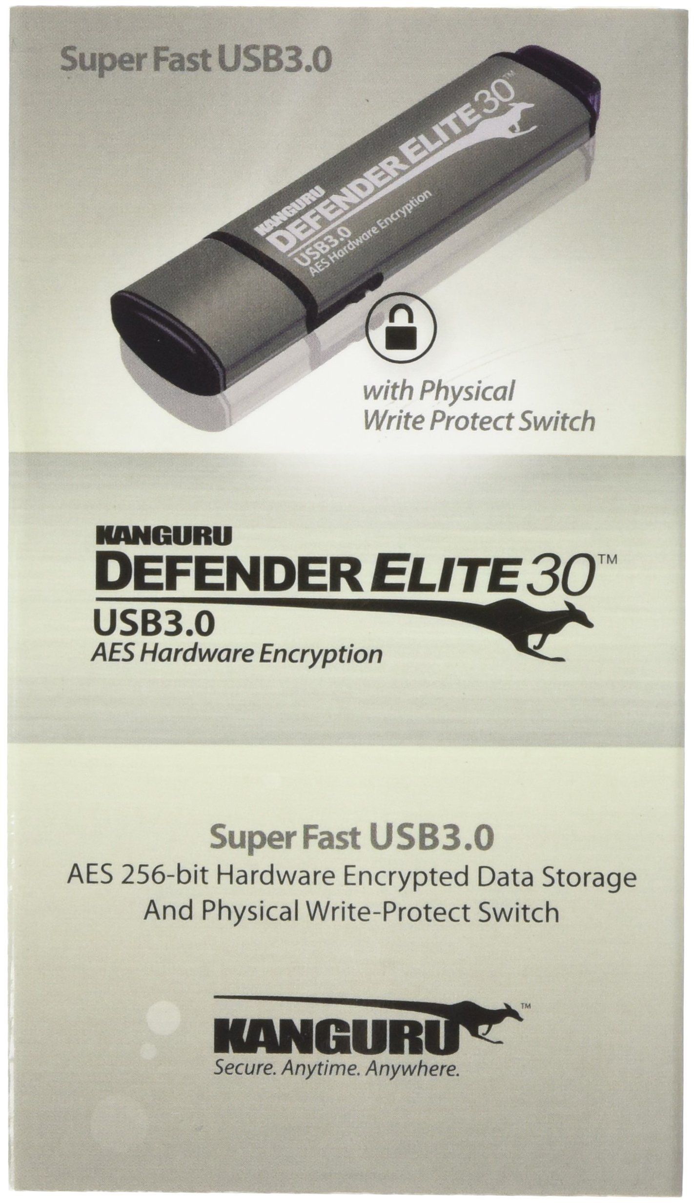 KanguruSolutions Kanguru Defender Elite30, Hardware Encrypted, Secure, SuperSpeed USB 3.0 Flash Drive, 128G