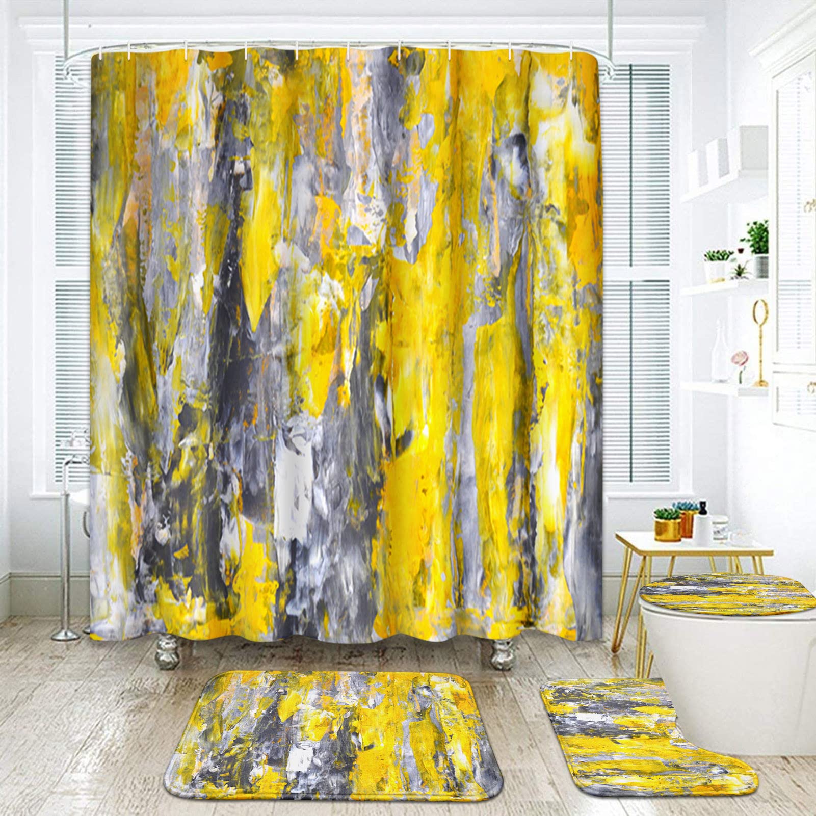 Amazon.com: ArtSocket Abstract Yellow Bathroom Set with Shower Curtain ...
