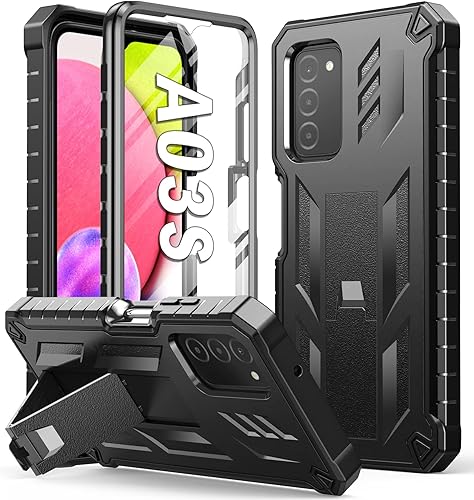 Funda para teléfono Samsung Galaxy A03S Soporte duro integrado y protector táctil Militar a prueba de golpes TPU resistente suave resistente