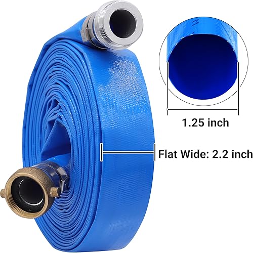 Vista 24 de Manguera de descarga de bomba de agua plana de PVC de 2 pulgadas x 50 pies con accesorios de aluminio, montaje de manguera de retrolavado de piscina