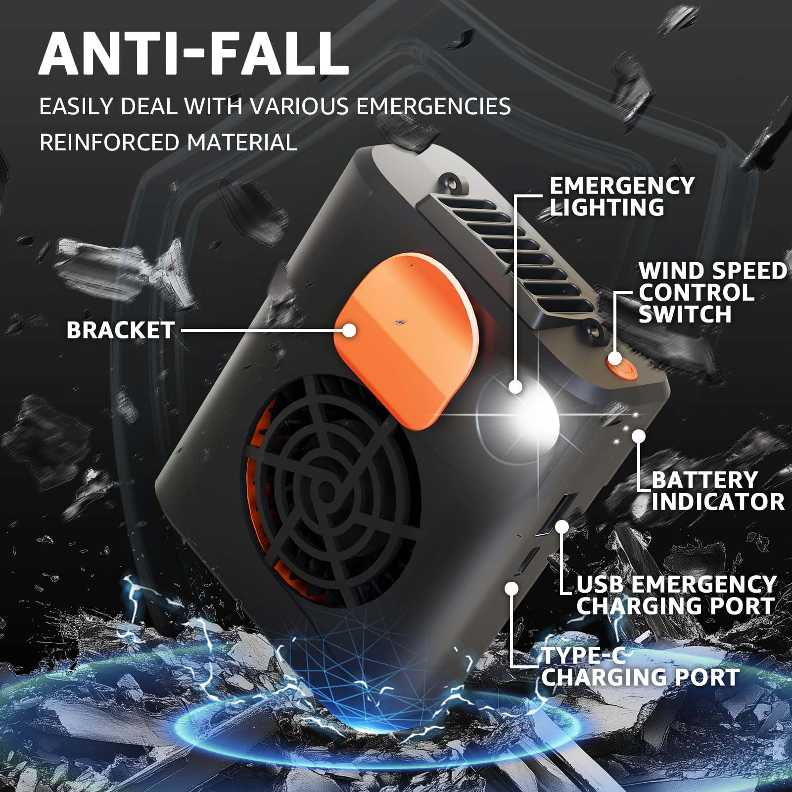 Portable Waist Fan Clip On Rechargeable 3-Speed Settings with Charger and Light, Wearable Personal Belt Fan Cooling, Hands-Free Neck Fan For Outdoor Hiking Jobsite Farms(orange)