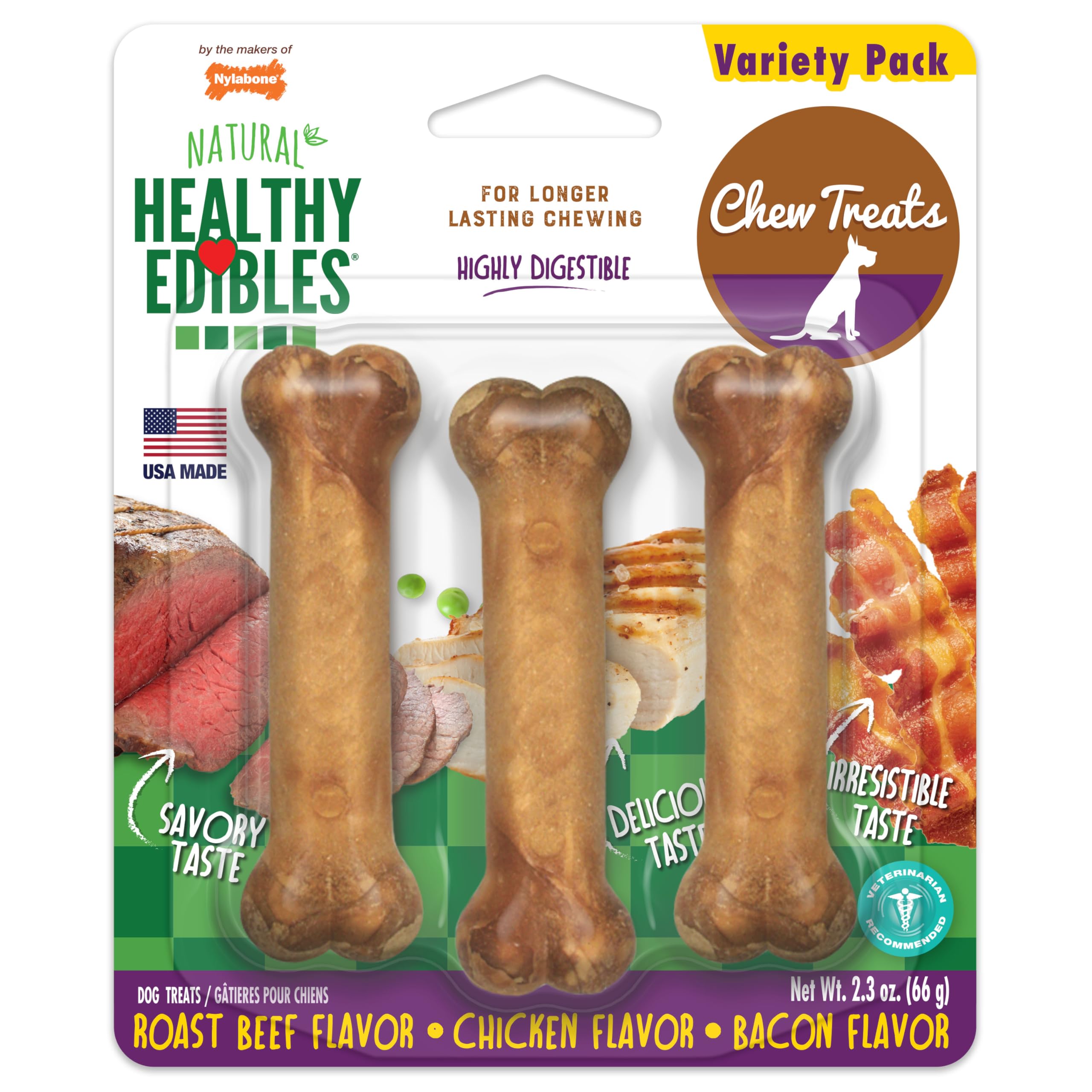 Nylabone Healthy Edibles Dog Treats Variety Pack, X-Small, 3 Count