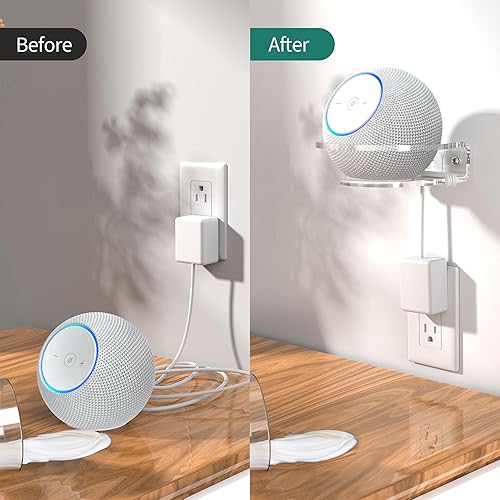 Miniatura 4 de PlusAcc Soporte de pared para Dot Max y Dot 5, estante transparente resistente para Homepod Mini, soporte de soporte de ahorro de espacio, gestión