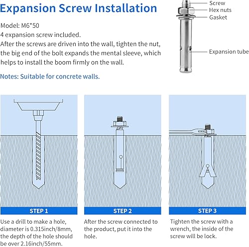 Miniatura 9 de Selens Brazo triangular para montaje en pared, longitud máxima 5.9 pies70.9 in, soporte de pared para cámara de rotación flexible de 180 para