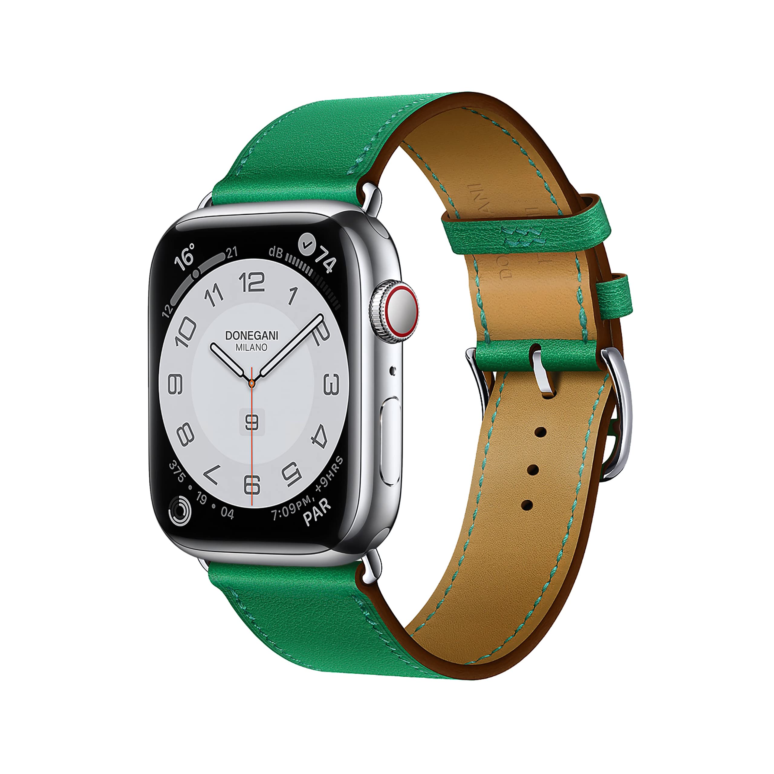 DONEGANILeather Band Series 7 6 5 4 3 2 1 SE for Men or Women Compatible with Apple Watch Hermes Silver Link Original in Stainless Steel