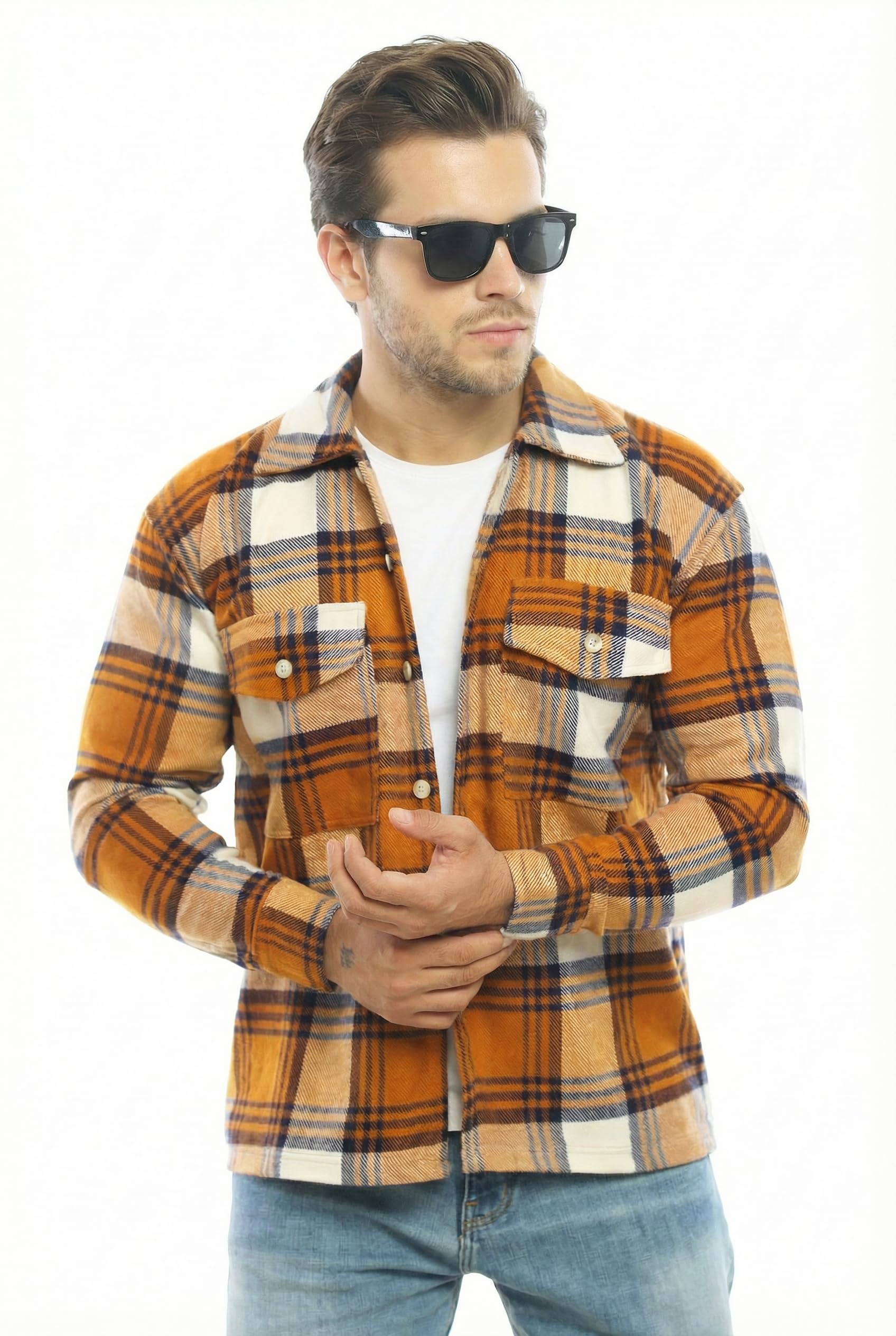 kings creed Men's Winter Shirt, Long Sleeve, Oversized Fit, Flannel Shacket, Outerwear Layering Shirts-picture-32