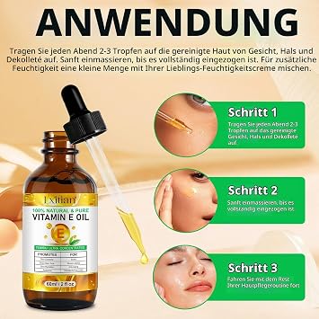 Organic Vitamin E Oil for Cosmetics Vitamin E Drops 75000 IU 100% Pure Natural Vitamin E Oil for Skin Fights Scars Wrinkles and Stretch Marks Reduces Fine Lines and Tightens the Skin