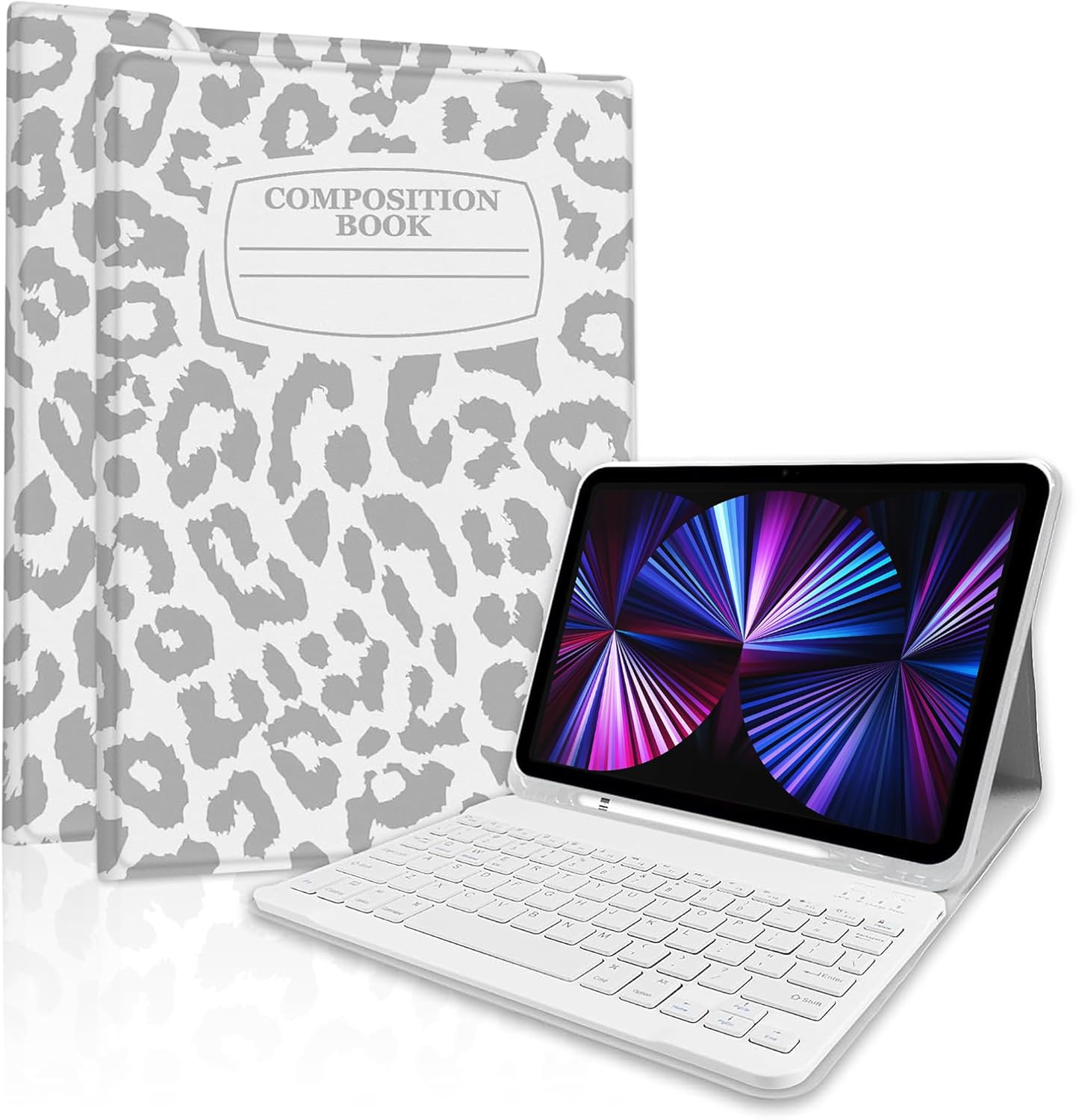 TopPerfekt for iPad Pro 11" 4th/3rd/2nd/1st Gen(2022/2021/2020/2018) Keyboard Case, (Detachable,Rechargeable,Magnetically Absorbent), Support 2nd Gen Pencil Holder Wireless Charge-Notebook LeopardGrey