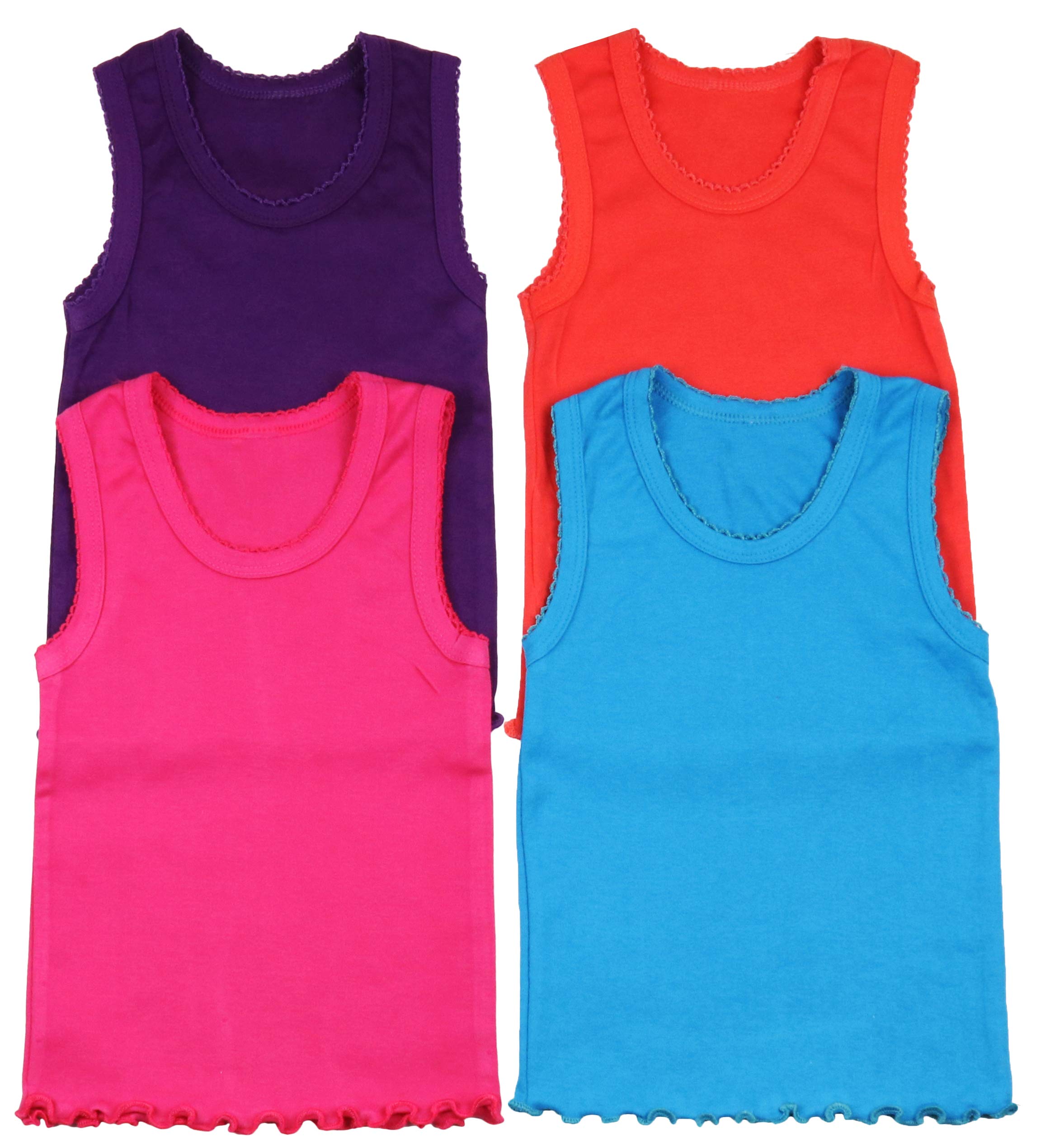 ToBeInStyle Girl's 4 Pack 100% Cotton Ruffle Hem Tank Tops Super Soft Undershirts