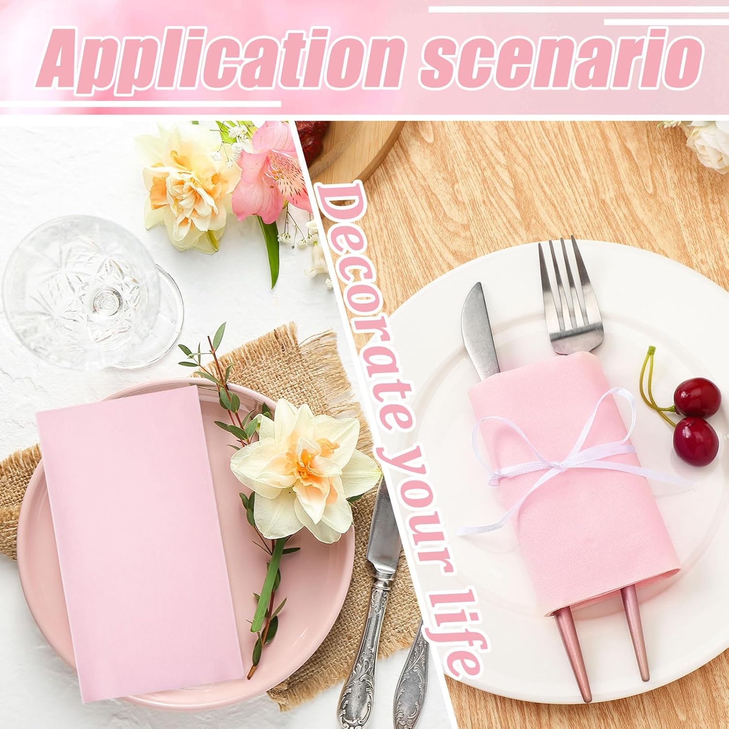 Glenmal 300 Pcs Paper Disposable Napkins 2 Ply Dinner Guest Cocktail Napkins Hand Towels for Wedding Spring Birthday Party Bridal Anniversary Reception, 13 x 16 Inches (Light Pink)