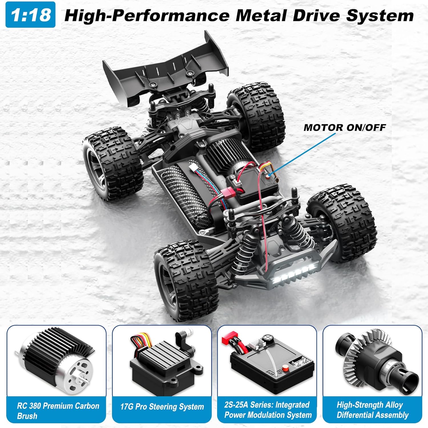 1:18 Scale 4WD High-Speed RC Car, 25 MPH Off-Road Remote Control Truck for Adults & Teens - All Terrain Electric Vehicle with 2 Rechargeable Batteries & 2.4GHz - Gift Idea (1:18 Scale) - Image 3