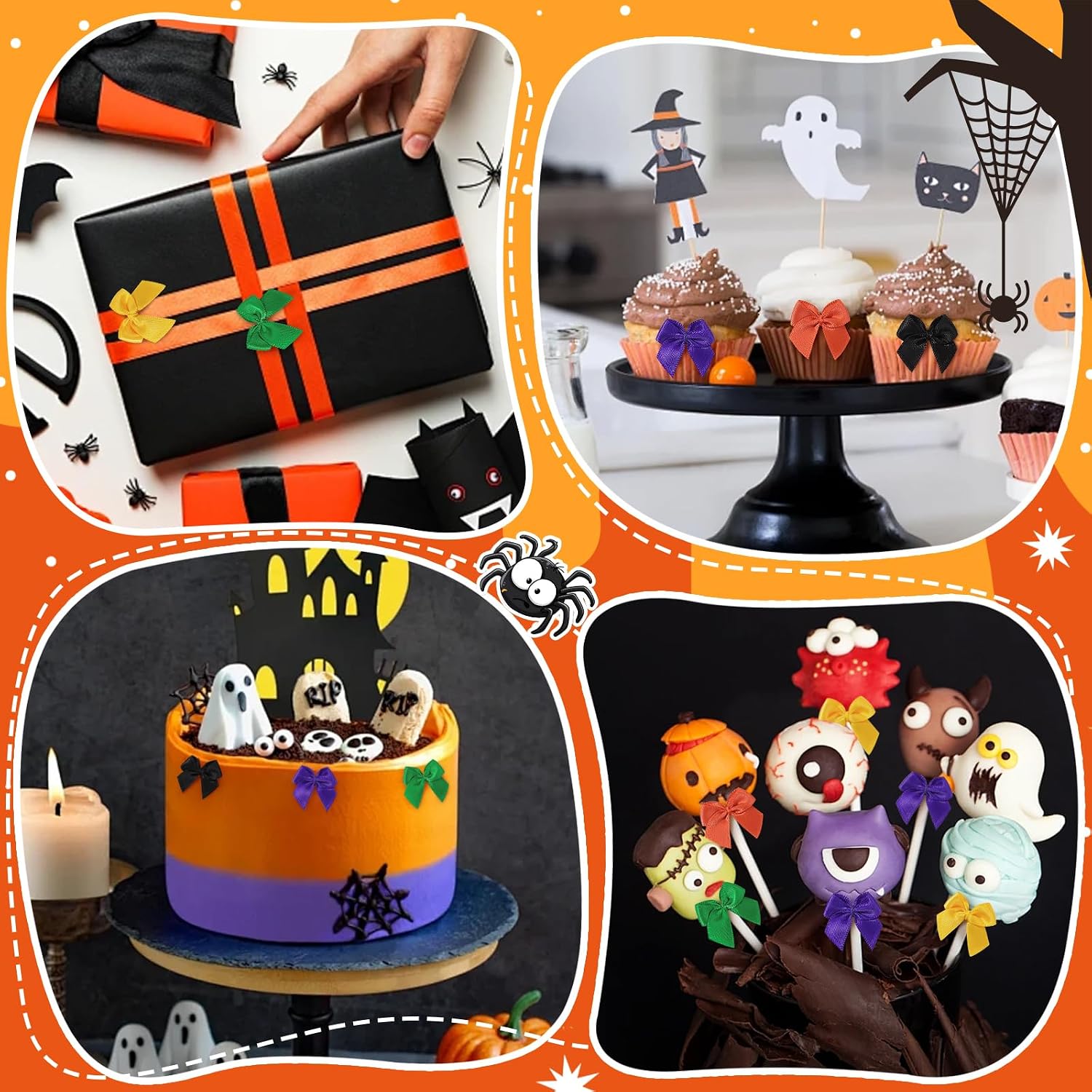 yoyokid 200Pcs 1" Halloween Mini Satin Ribbon Bows, Small Tiny Bows for Crafts, Handmade DIY Sewing, Gift Wrapping Boxes, Scrapbooking Decorations image 3