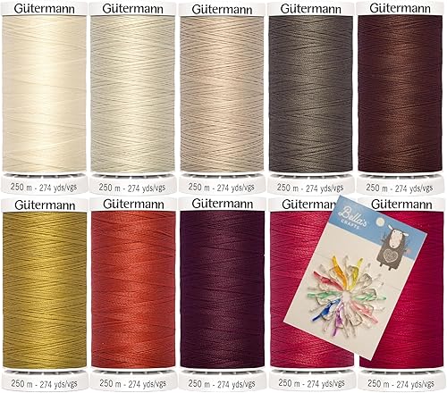 Miniatura 6 de Gutermann Sew-All - Hilo para coser 274 yardas, paquete de 10 unidades con mini clips de costura Bella's Crafts (especias navideñas)
