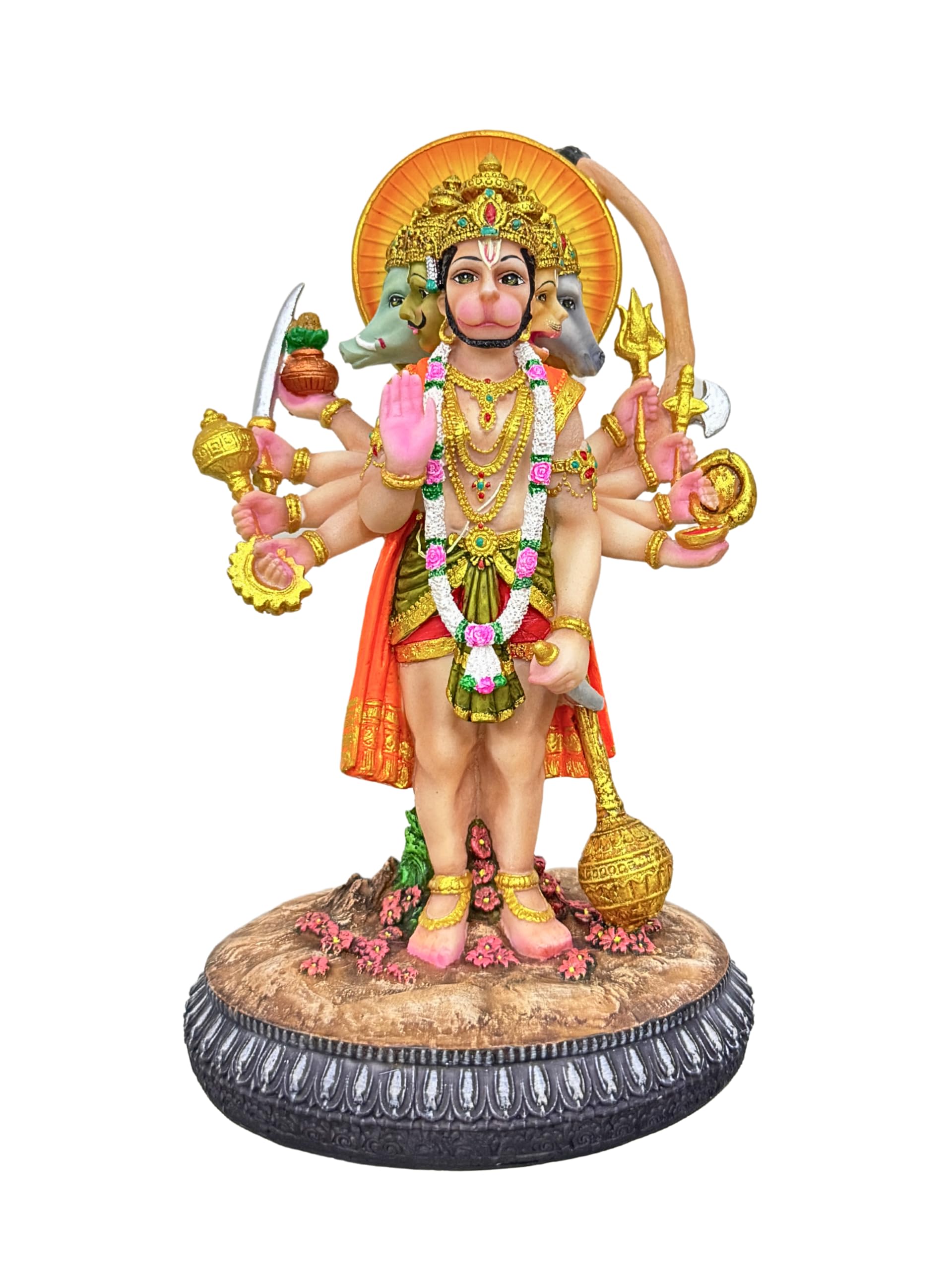 Statue 5 visages de Hanuman : finition artisanale multicolore