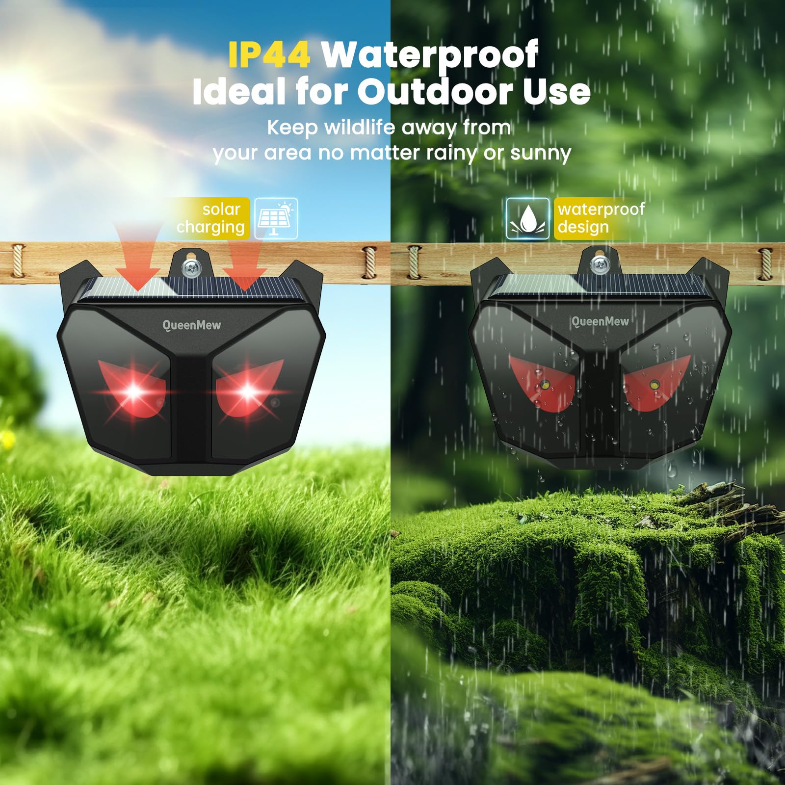 Solar Animal Repeller Outdoor 4 Packs, Nocturnal Animal Deterrent with Red LED Flashing Lights, Waterproof Wild Device for Chicken Coop, Cat, Skunk, Wolf, Deer, Coyote, Fox, Raccoon - 4