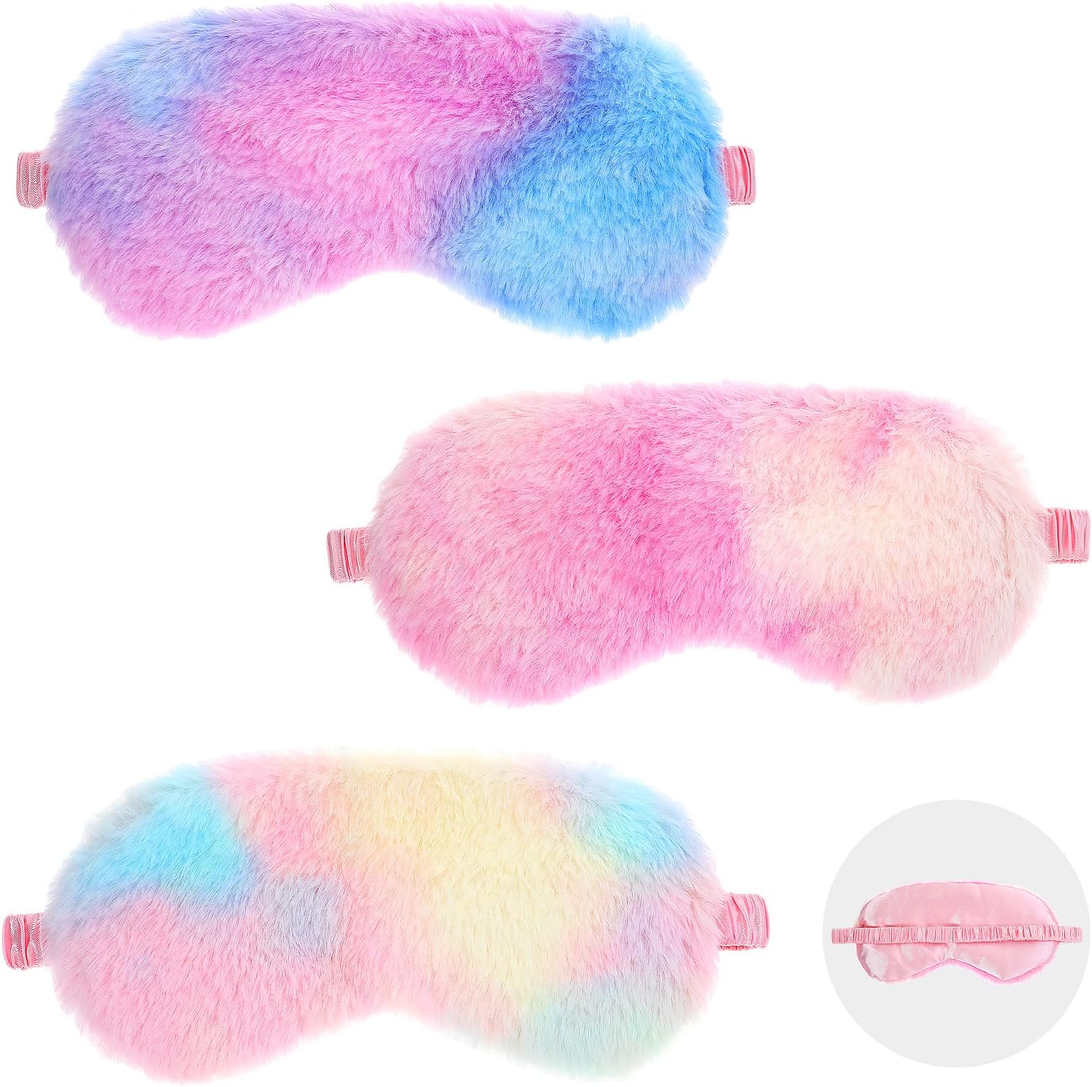 3Packs Silk Eye Mask Cute Plush Appearance, Breathable and Soft Silk Sleeping Mask for Women Girls, Portable Eye Covers for Sleeping with Adjustable Straps, Sleep Mask Blackout for Traveling