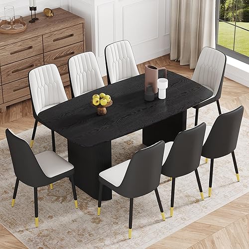 Miniatura 36 de Juego de mesa de comedor blanca para 6, juego de mesa de comedor de mármol de 67 pulgadas con mesa ovalada blanca crema de 3.5 pulgadas de grosor