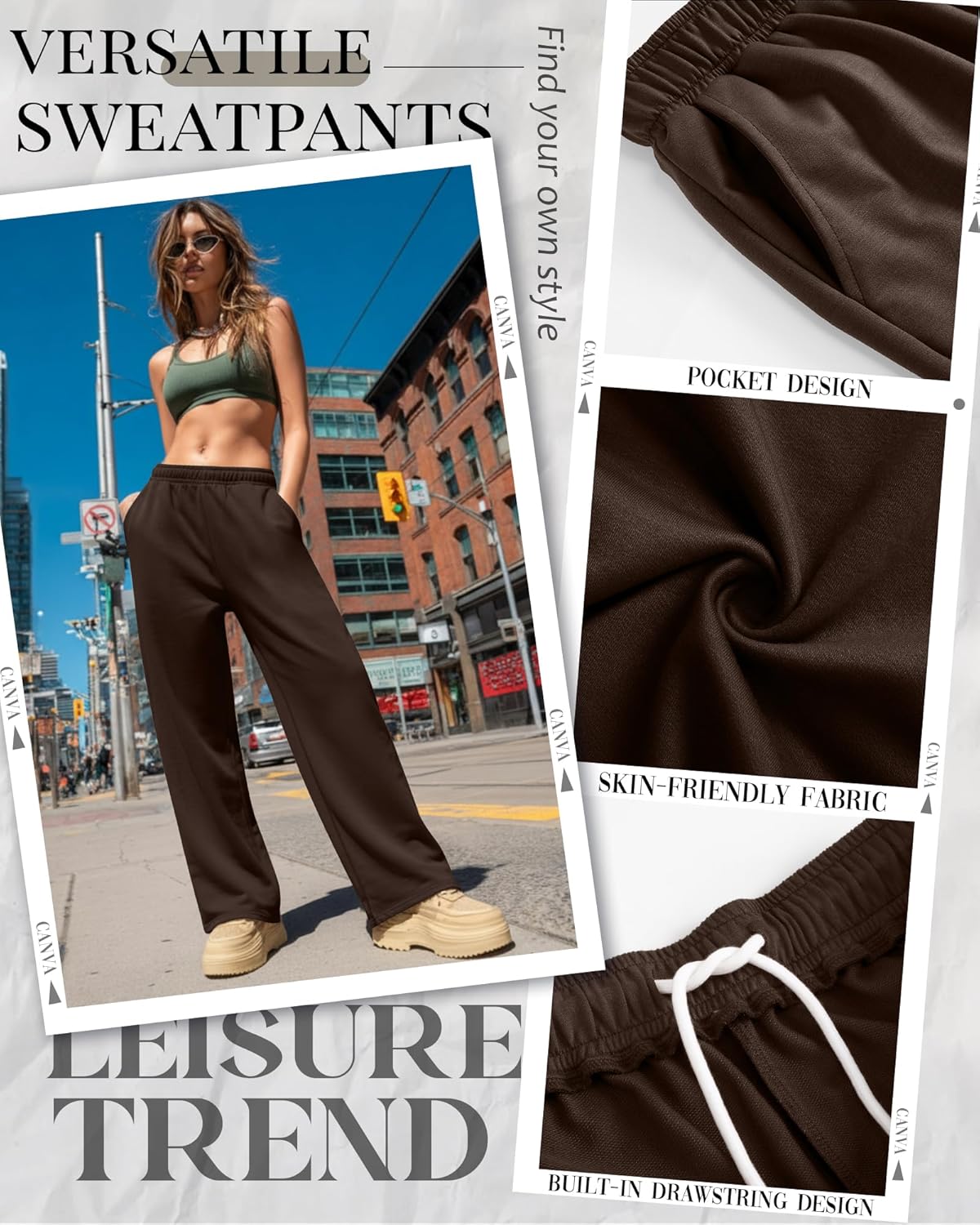 3 Packs Women's Wide Leg Pants Built-in Drawstring Sweatpants Soft Baggy Lounge Yoga Pants with Pockets - Image 4