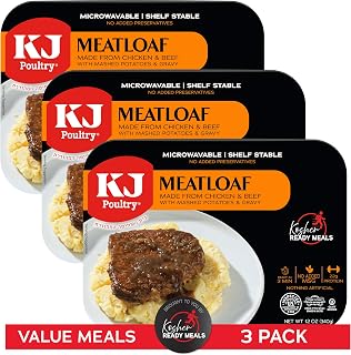 Kosher Ready Meals - Meatloaf & Mashed Potato, MRE Meals Ready to Eat (3 Pack) Prepared Entree Fully Cooked, Shelf Stable Microwave Dinner Travel, Military, Camping, Emergency Survival