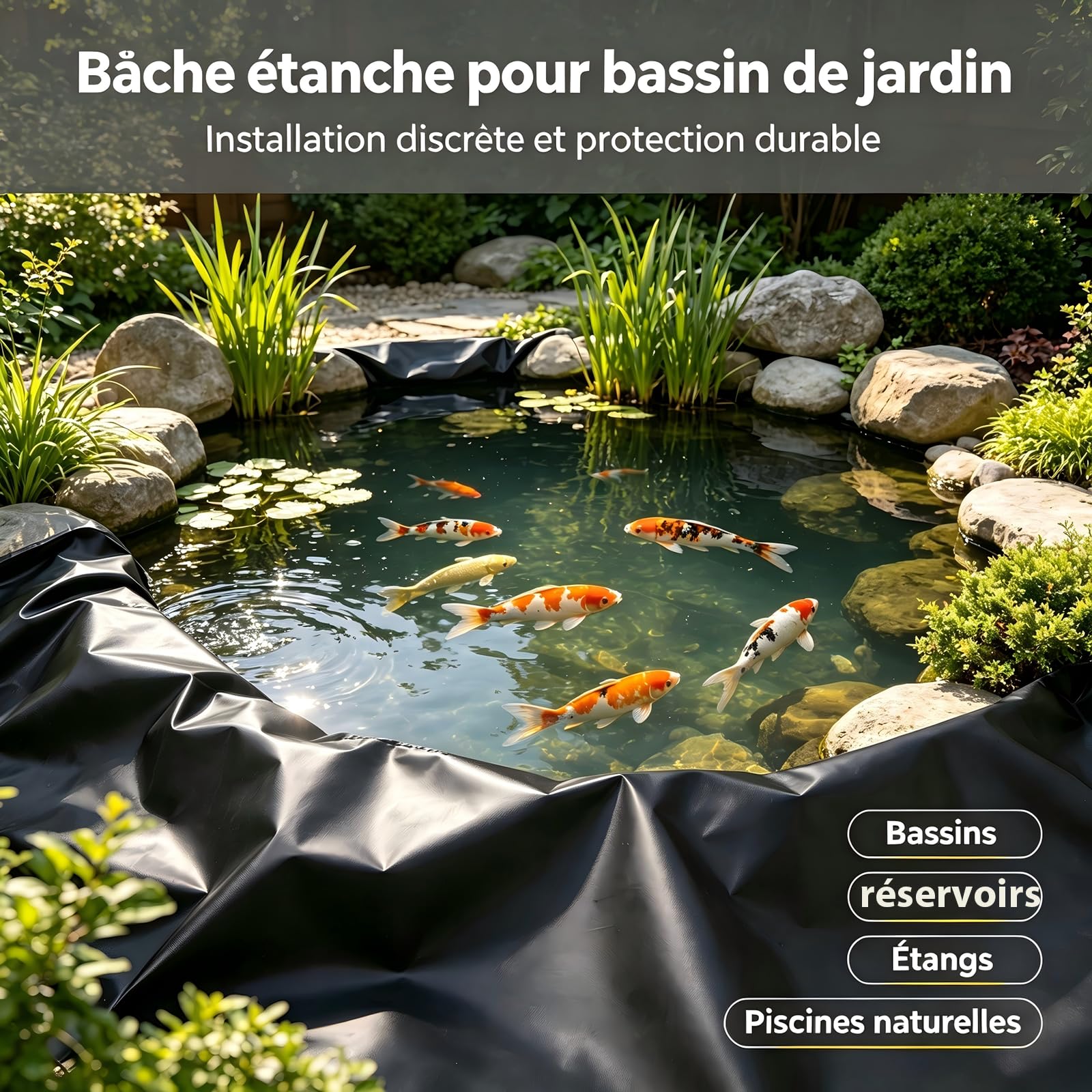 7x9m Bâche pour Bassin en HDPE – 1 pièce,Liner Flexible et étanche – Résistante aux UV,intempéries et déchirures – Idéale pour Bassin de Jardin,Bassin à Poissons,Fontaine et Cascade.