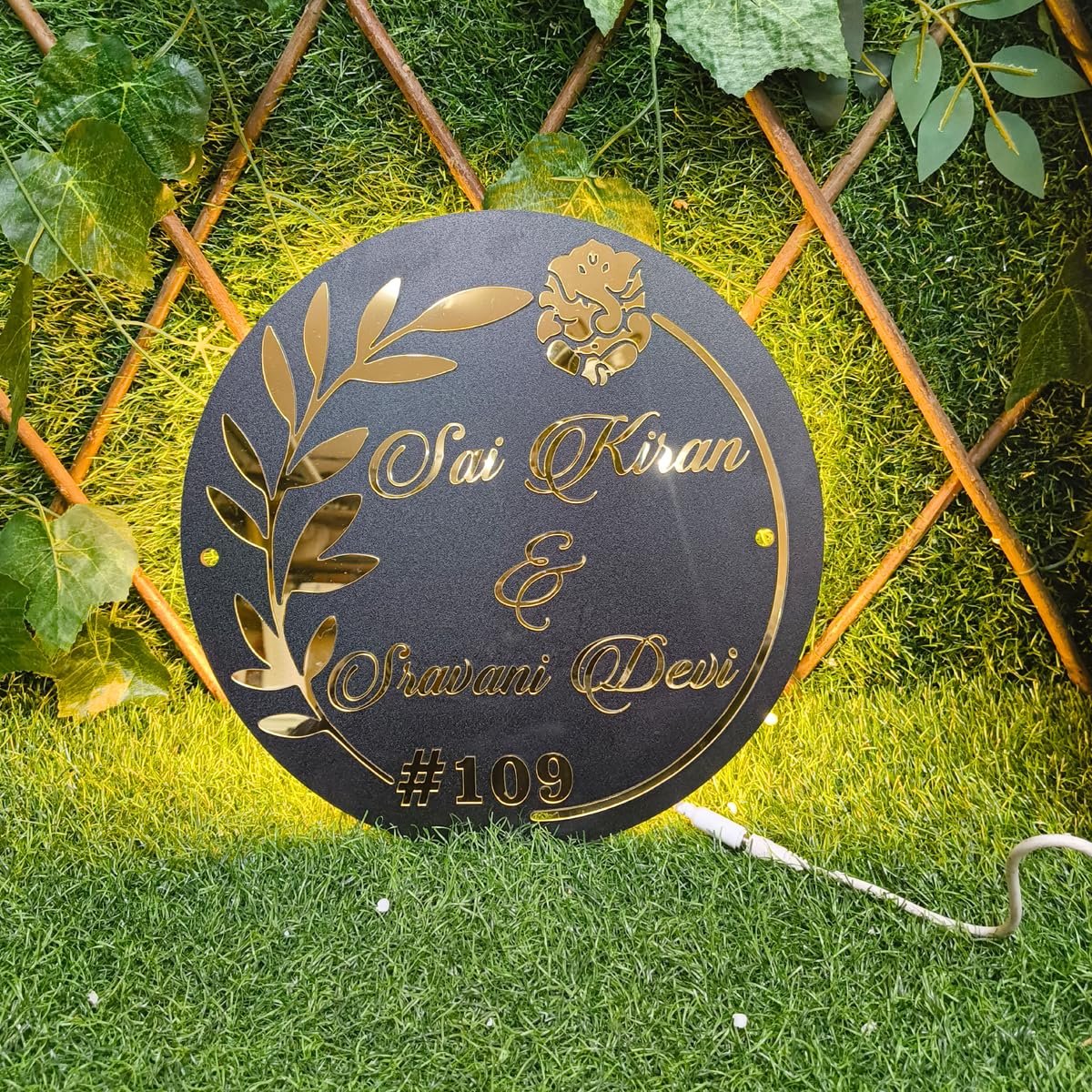 DON'T JUDGE ME Home Entrance Name Plate, Name Plate for Home Entrance | Round Shape | Colour :-Gold And Black | Material:- MDF (12 x 12 inches (with Light)) 4