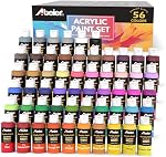 ABEIER Ensemble de peintures acryliques, 56 Couleurs (2oz/60ml), Finition Matte, Imperméable, Pigments Riches, Peintures Non-Toxic pour Peinture sur Toile Artisanat Bois céramique, Tissu Idéal pour les débutants et les étudiants