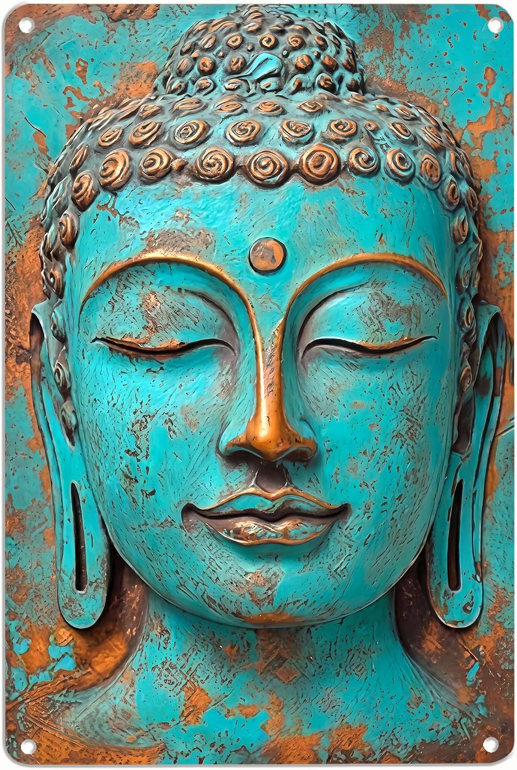 Turquoise Buddha Metal Wall Art, 8×12 Inch Vintage Zen Buddha Aluminum Sign, Rustic Spiritual Decor for Yoga Studio, Meditation Room, Boho Home Accent