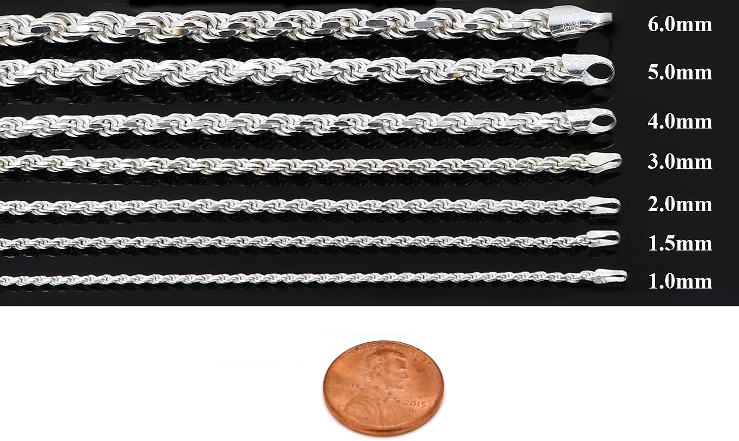Sterling Silver Real Solid 925 Diamond Cut Rope Chain 3.0mm 16" to 30"