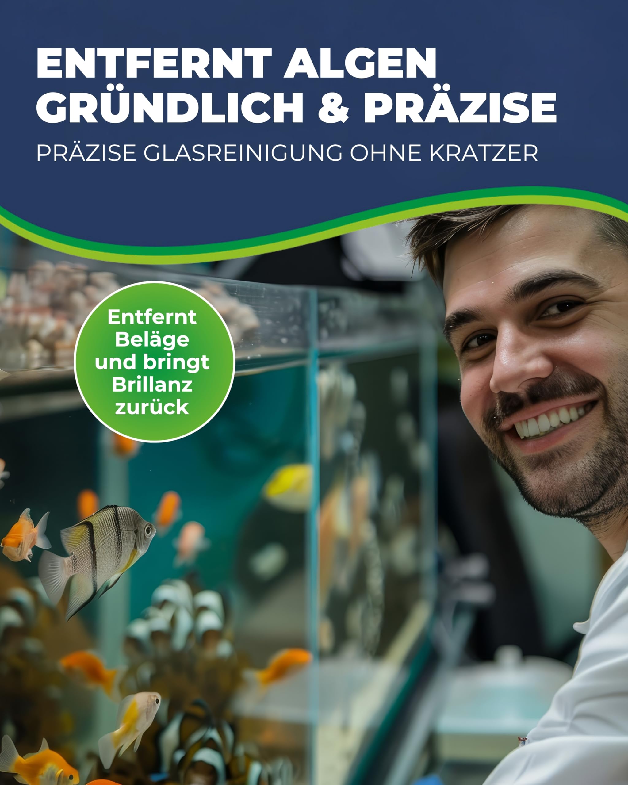 Hobby Aquaristik Algae Scraper I Klingenreiniger für Aquarien I Effektiver Algenentferner für kristallklare Aquarienscheiben I Flexibel verstellbar 47 – 65 cm I Schonend für Glas & Silikonnähte