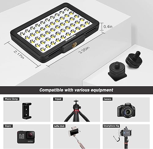 Miniatura 7 de Commlite CM-L50 - Luz LED de video para cámara, 50 LED 5700-6000 K, regulable, mini panel de luz para smartphones y cámaras, apto para Canon, Sony,