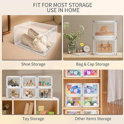 Miniatura 6 de VMBQRTI Caja de almacenamiento de zapatos, caja organizadora de zapatos de plástico transparente apilable para armario, paquete de 8 contenedores de