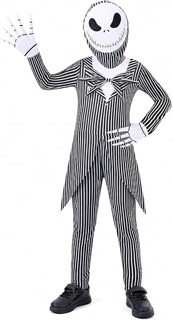 Boys 3PCS Skeleton Costume Skull Halloween Cosplay Outfits Jumpsuit with Mask Gloves 5-12 Years